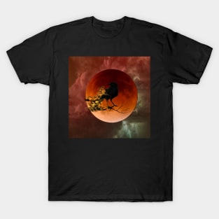 Halloween Design, Harvest Moon with Raven, Smoke, Crow Night Sky Halloween Moon, Lightening T-Shirt